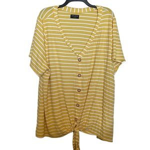 Lane Bryant top yellow white stripe size 26/28 button with cute tie waste